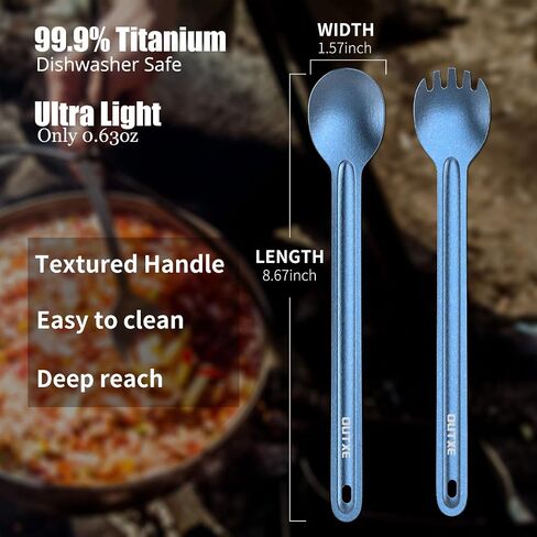OUTXE Ultralight Titanium Long Handle Fork and Spoon Set in Kuwait