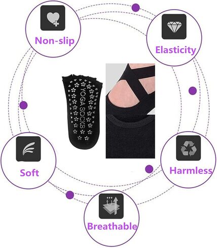 جوارب يوجا بدون أكمام للنساء من ReachTop، 4 أزواج من الجوارب غير القابلة للانزلاق للياقة البدنية عند أصابع القدم، جوارب قطنية شبشب للرقص البيلاتيس باري in Kuwait