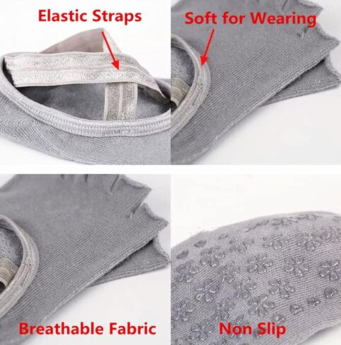 جوارب يوجا بدون أكمام للنساء من ReachTop، 4 أزواج من الجوارب غير القابلة للانزلاق للياقة البدنية عند أصابع القدم، جوارب قطنية شبشب للرقص البيلاتيس باري in Kuwait