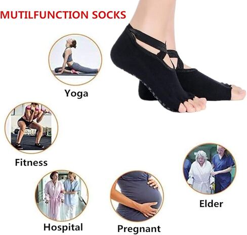 جوارب يوجا بدون أكمام للنساء من ReachTop، 4 أزواج من الجوارب غير القابلة للانزلاق للياقة البدنية عند أصابع القدم، جوارب قطنية شبشب للرقص البيلاتيس باري in Kuwait