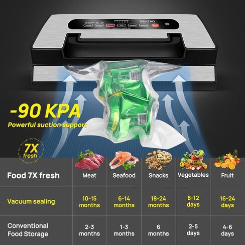 Vacuum Sealer Machine, SEATAO 90Kpa Food Vacuum Sealer Machine Preservation Dry & Moist & Extended Modes, Built-in Cutter & Bag Storage, Handle Locked Design, LED Indicator Light & Starter Kit in Saudi Arabia