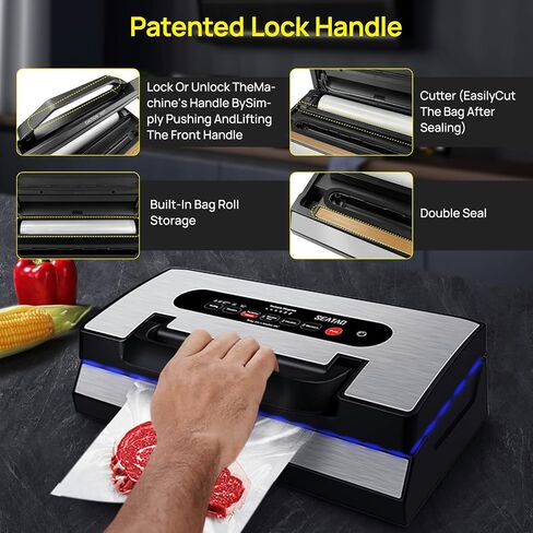 Vacuum Sealer Machine, SEATAO 90Kpa Food Vacuum Sealer Machine Preservation Dry & Moist & Extended Modes, Built-in Cutter & Bag Storage, Handle Locked Design, LED Indicator Light & Starter Kit in Saudi Arabia
