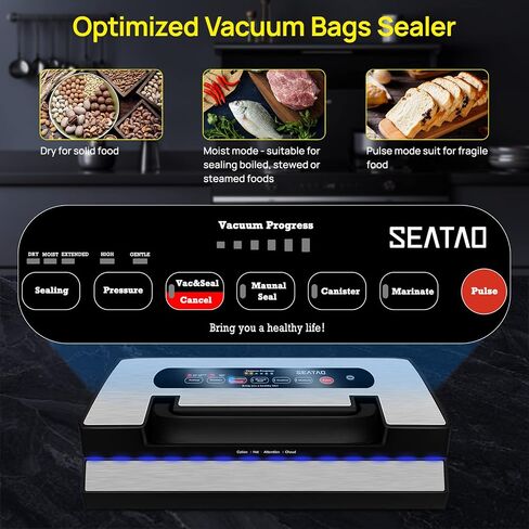 Vacuum Sealer Machine, SEATAO 90Kpa Food Vacuum Sealer Machine Preservation Dry & Moist & Extended Modes, Built-in Cutter & Bag Storage, Handle Locked Design, LED Indicator Light & Starter Kit in Saudi Arabia
