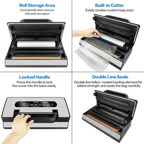 Vacuum Sealer Machine, SEATAO 90Kpa Food Vacuum Sealer Machine Preservation Dry & Moist & Extended Modes, Built-in Cutter & Bag Storage, Handle Locked Design, LED Indicator Light & Starter Kit in Saudi Arabia