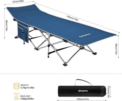 سرير تخييم قابل للطي من KingCamp للبالغين، سرير نوم قوي ومحمول مع حقيبة حمل في الهواء الطلق سرير تخييم خفيف الوزن يدعم 264 رطل، سرير سفر كبير قابل للطي في الهواء الطلق للتخييم على الشاطئ وقيلولة المنزل in Kuwait