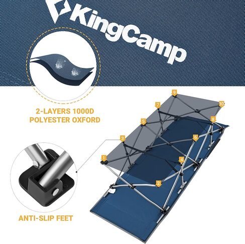 سرير تخييم قابل للطي من KingCamp للبالغين، سرير نوم قوي ومحمول مع حقيبة حمل في الهواء الطلق سرير تخييم خفيف الوزن يدعم 264 رطل، سرير سفر كبير قابل للطي في الهواء الطلق للتخييم على الشاطئ وقيلولة المنزل in Kuwait