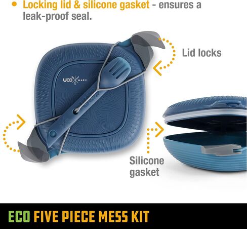 UCO Recycled ECO 5-Piece Camping Mess Kit with Bowl, Plate, Switch Spork Utensil Set in Kuwait
