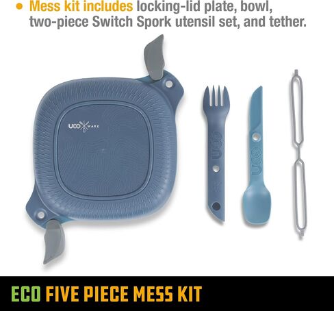 UCO Recycled ECO 5-Piece Camping Mess Kit with Bowl, Plate, Switch Spork Utensil Set in Kuwait