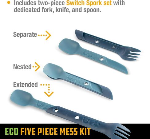 UCO Recycled ECO 5-Piece Camping Mess Kit with Bowl, Plate, Switch Spork Utensil Set in Kuwait