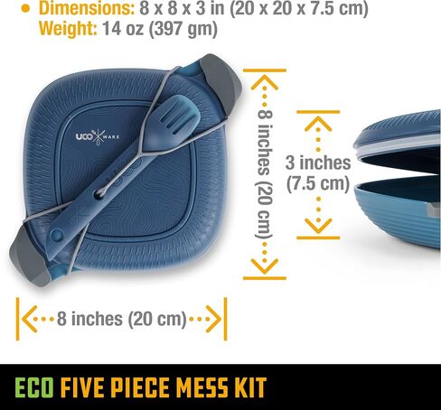 UCO Recycled ECO 5-Piece Camping Mess Kit with Bowl, Plate, Switch Spork Utensil Set in Kuwait