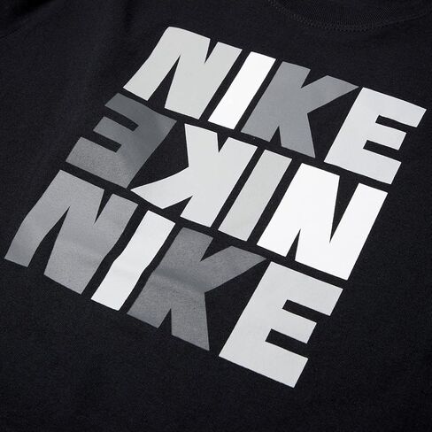 تي شيرت Nike للفتيات NSW بطباعة مربعة (الأطفال الصغار/الأطفال الكبار) أسود مقاس SM (8 أطفال كبار) in Saudi Arabia