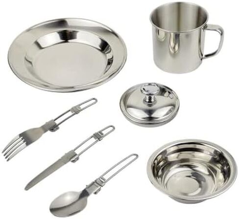 Camping Mess Kits - Mess Kit for Camping 1 Person - Stainless Steel Mess Kit Set - Camping Mess Kit with Utensils - Camping Plates Cups and Bowls Set - Backpacking Mess Kit - Camping Dish Set in Saudi Arabia