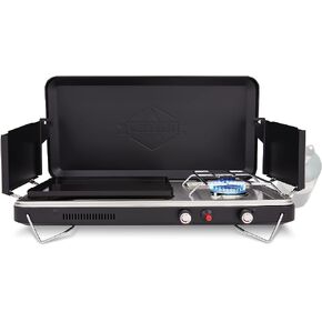 Hike Crew 2-in-1 Gas Camping Stove and Griddle, Portable Propane Burner w/Integrated Igniter & Stainless Drip Tray | Built-in Carrying Handle, Foldable Legs & Wind Panels | Includes Regulator in Saudi Arabia