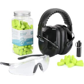 ProCase Shooting Ear Protection Earmuffs, Gun Eye Protection and 60 Pairs Earplugs for Shooting, 4 in 1 Gun Range Safety Equipment Kit -Black in Kuwait