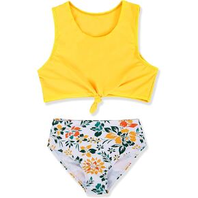 Jauoop الفتيات الأزهار طباعة المايوه 2 قطعة الشاطئ الرياضة الاستحمام الدعاوى معقود بيكيني مجموعات ملابس السباحة in Kuwait