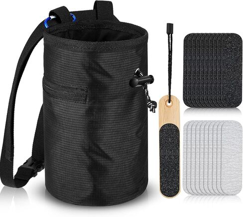 23 Pcs Black Chalk Bag for Rock Climbing Double Sided Hand Finger File Chalk Bag Bucket with Zippered Pocket Double Sided Skin Nail File Hand Callus Remover for Rock Climbing Gear Hand File Bouldering in Saudi Arabia