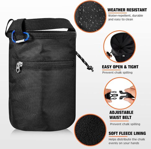 23 Pcs Black Chalk Bag for Rock Climbing Double Sided Hand Finger File Chalk Bag Bucket with Zippered Pocket Double Sided Skin Nail File Hand Callus Remover for Rock Climbing Gear Hand File Bouldering in Saudi Arabia