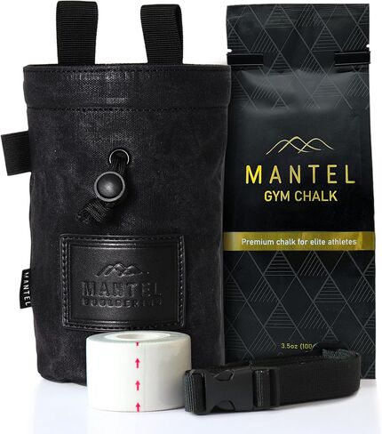 Mantel Bouldering - حزمة حقيبة طباشير قماشية مشمعة - أساسيات تسلق الصخور مع طباشير ممتاز وشريط أصابع وحزام in Kuwait