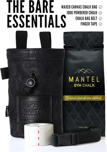 Mantel Bouldering - حزمة حقيبة طباشير قماشية مشمعة - أساسيات تسلق الصخور مع طباشير ممتاز وشريط أصابع وحزام in Kuwait