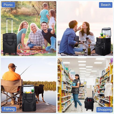 Rolling Cooler with Wheel and Handle, Insulated Rolling Cooler with 360° Spinner Wheels, Soft Leakproof Collapsible Cooler Bag for Camping, Hiking, Picnic, Beach Trip, Outdoor Activities in Saudi Arabia