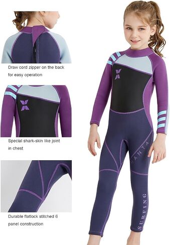 DIVE & SAIL Kids بدلة سباحة حرارية بأكمام طويلة قطعة واحدة للحماية من الأشعة فوق البنفسجية مقاس 2.5 مم in Kuwait