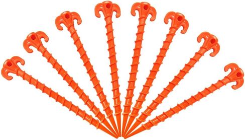 Canopy Stakes Canopy Anchors Beach Tent Stakes Heavy Duty Screw Shape 25 cm 10 inch - 8 Pack Orange Tent Stake for Outdoor Hiking Camping in Kuwait