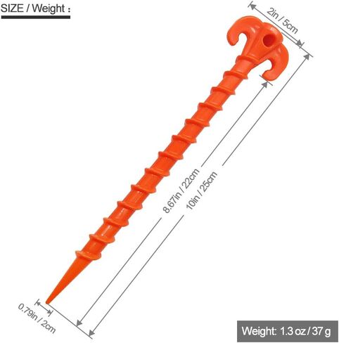 Canopy Stakes Canopy Anchors Beach Tent Stakes Heavy Duty Screw Shape 25 cm 10 inch - 8 Pack Orange Tent Stake for Outdoor Hiking Camping in Kuwait