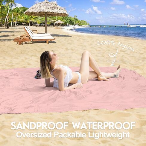 BYDOLL Beach Blanket Waterproof sandproof Oversized 10'x9' Suits for 1-8 Adults Sand Free Extra Large Beach Blanket Lightweight Soft Nylon Large Picnic mat for Travel Camping Hiking in Kuwait