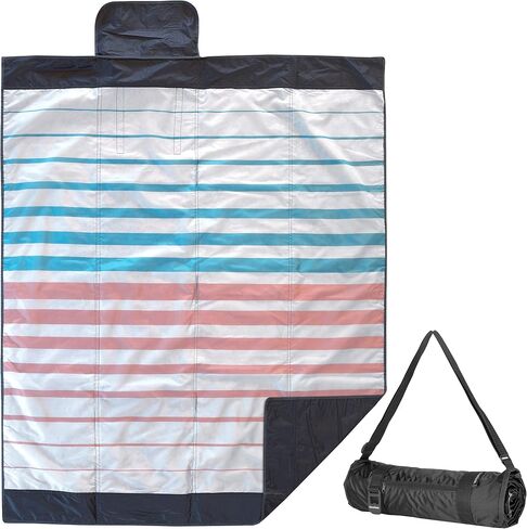 CleverMade Beach Blanket- Large Mat Great for Camping, Picnic, or Park - 70" x 60" Water Resistant Outdoor Blanket with Built-in Bottle Opener and Zipper Pocket, Blue/Cream in Saudi Arabia