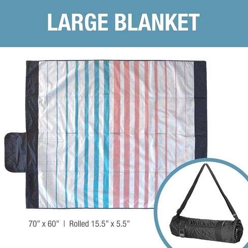 CleverMade Beach Blanket- Large Mat Great for Camping, Picnic, or Park - 70" x 60" Water Resistant Outdoor Blanket with Built-in Bottle Opener and Zipper Pocket, Blue/Cream in Saudi Arabia