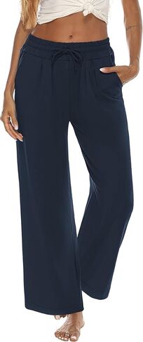 DIBAOLONG المرأة واسعة الساق اليوغا السراويل فضفاضة مريح الرباط Sweatpants عارضة صالة منامة بالازو السراويل مع جيوب in Kuwait