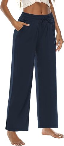 DIBAOLONG المرأة واسعة الساق اليوغا السراويل فضفاضة مريح الرباط Sweatpants عارضة صالة منامة بالازو السراويل مع جيوب in Kuwait