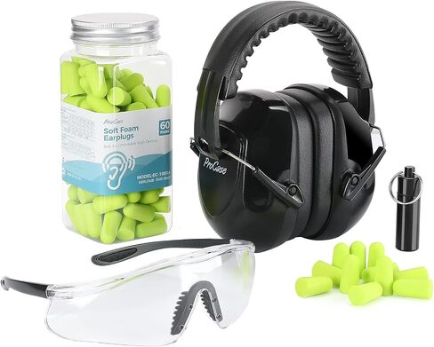 ProCase Shooting Ear Protection Earmuffs, Gun Eye Protection and 60 Pairs Earplugs for Shooting, 4 in 1 Gun Range Safety Equipment Kit -Black in Saudi Arabia