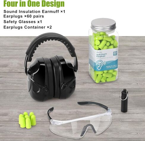 ProCase Shooting Ear Protection Earmuffs, Gun Eye Protection and 60 Pairs Earplugs for Shooting, 4 in 1 Gun Range Safety Equipment Kit -Black in Saudi Arabia