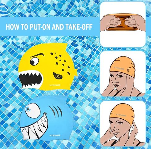 YTSWIM قبعة سباحة للأطفال الصغار، قطعتان، قبعات سباحة من السيليكون للأولاد والبنات من سن 4 إلى 10 سنوات، قبعة سباحة مقاومة للماء للأطفال مع نمط وحيد القرن لطيف، غطاء للرأس للأطفال والرضع in Kuwait