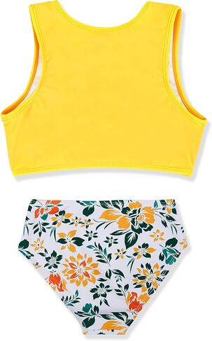 Jauoop الفتيات الأزهار طباعة المايوه 2 قطعة الشاطئ الرياضة الاستحمام الدعاوى معقود بيكيني مجموعات ملابس السباحة in Kuwait