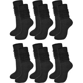 Bencailor 6 Pairs 80s 90s Women Slouch Socks Soft Knee Long Scrunch Socks Cotton Knit Stacked Socks Boot Socks for Women Men