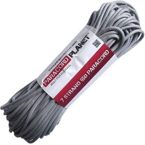 Paracord Planet 550 100 Foot Hank Silver Grey Parachute Cord. Also Known as Paracord Rope, Parachute Rope, Utility Cord, Tactical Cord, and Military Cord. USA Made to Provide Durability and Strength in Saudi Arabia