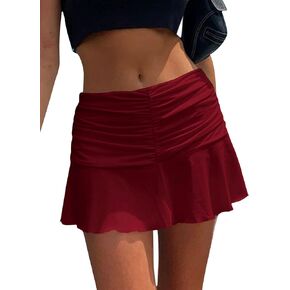 SAFRISIOR Women Ruched Ruffle Short Skirt High Waisted Stretch Pleated Tennis E-Girls 90s A-Line Mini Skirt