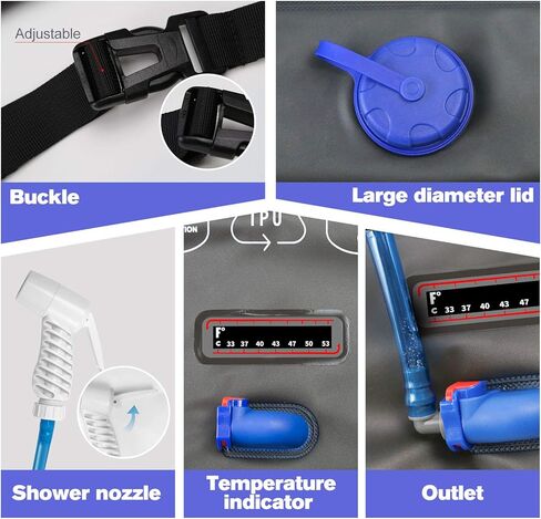 AFISHTOUR Camping Shower, Camping Supplies for Portable Shower, 15L/3.96 Gallons Showers for Camping Sports Water Bag Camping Shower Bag with Shower Head Hose in Kuwait