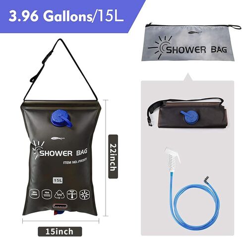 AFISHTOUR Camping Shower, Camping Supplies for Portable Shower, 15L/3.96 Gallons Showers for Camping Sports Water Bag Camping Shower Bag with Shower Head Hose in Kuwait