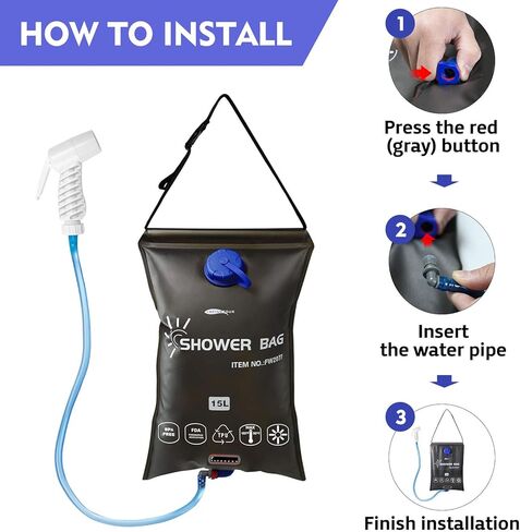 AFISHTOUR Camping Shower, Camping Supplies for Portable Shower, 15L/3.96 Gallons Showers for Camping Sports Water Bag Camping Shower Bag with Shower Head Hose in Kuwait
