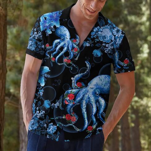 Vintage Version Funny Hawaiian Horror Halloween Tropical Flower Beach Gift Casual Short Sleeve Button Shirt in Saudi Arabia