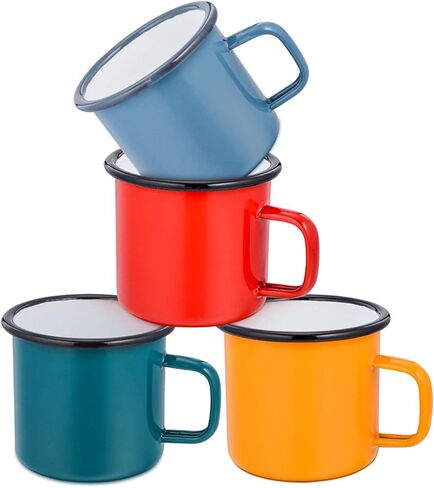 E-far Coffee Mug, 12 Ounce Enamel Coffee Tea Camping Cup Mugs, Red/Yellow/Blue/Green, Healthy & Bright Colors - Set of 4 in Saudi Arabia