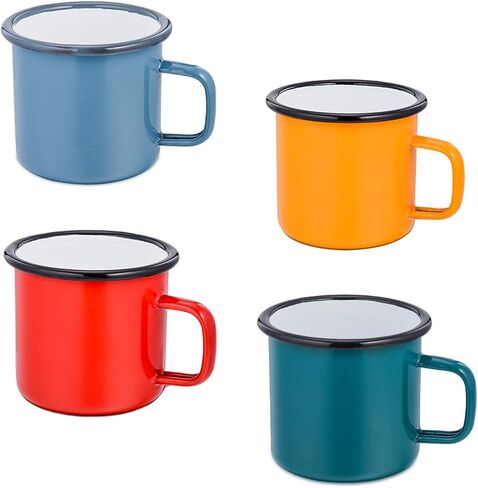E-far Coffee Mug, 12 Ounce Enamel Coffee Tea Camping Cup Mugs, Red/Yellow/Blue/Green, Healthy & Bright Colors - Set of 4 in Saudi Arabia