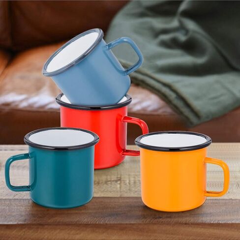 E-far Coffee Mug, 12 Ounce Enamel Coffee Tea Camping Cup Mugs, Red/Yellow/Blue/Green, Healthy & Bright Colors - Set of 4 in Saudi Arabia