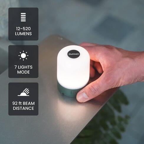 Outisan LED Camping Lantern Rechargable Camping Light with 520LM, Water Resistant, Shock Resistant Camping Lamp Tent Light, Adjustable Brightness, 7 Light Modes, Double Hook Magnatic Base in Kuwait