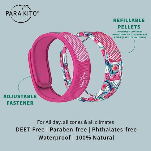 PARA'KITO Mosquito Repellent Bracelets + Refill Pellets Bundle, Mosquito Bracelets, Peppermint Oil, DEET Free Mosquito Repeller, Hiking Accessories, 2 Wristbands & 2 Refills (Black + Conceal) in Saudi Arabia