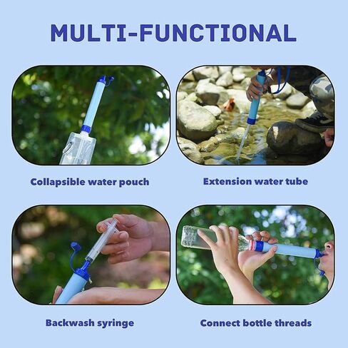 Personal Water Filter Straw Outdoor Portable Filtration Emergency Survival Gear Water Solutions Tactical Gear for Hiking Camping Accessories Travel Hunting Fishing Outing Backpacking in Kuwait