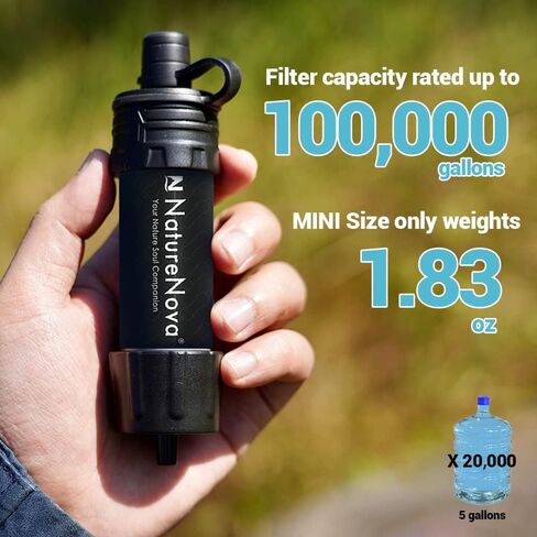 Mini Water Filter NatureNova Portable Emergency Water Filtration System Hiking Camping Straw Survival Gear Emergency Preparedness in Kuwait